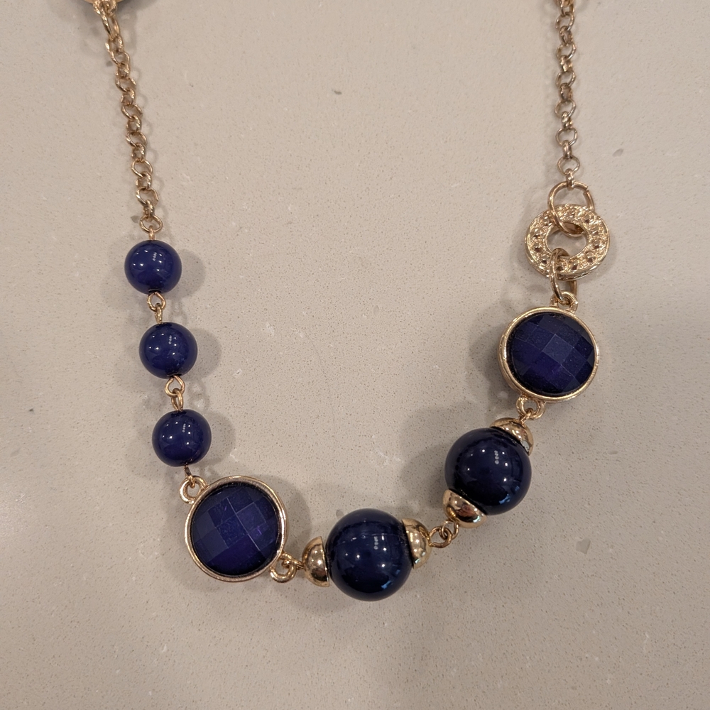 Blue and Gold Necklace And Earrings - Picture 2 of 5